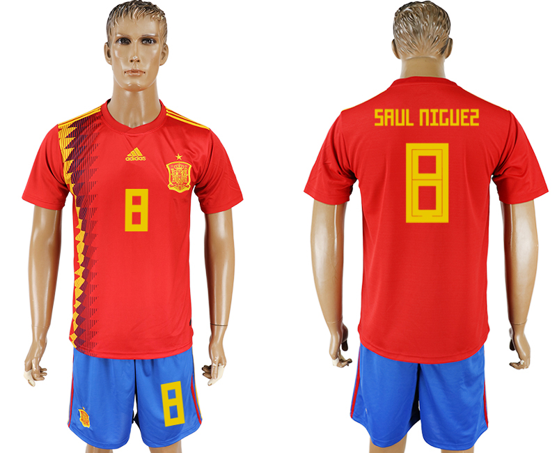Men 2018 World Cup National Spain home 8 red soccer jersey